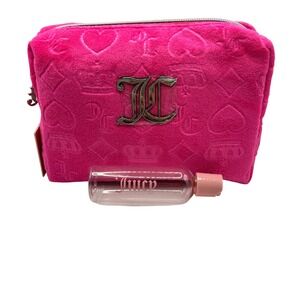 New Juicy Couture Makeup Bag Travel Case Cosmetic Pouch Hot Pink Velour Charm‎